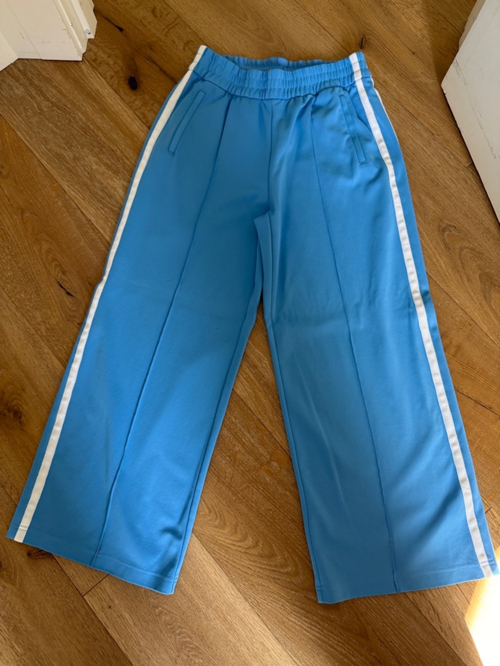 Athleta Blue Track Pants with White Side Stripes - Like New - small petite